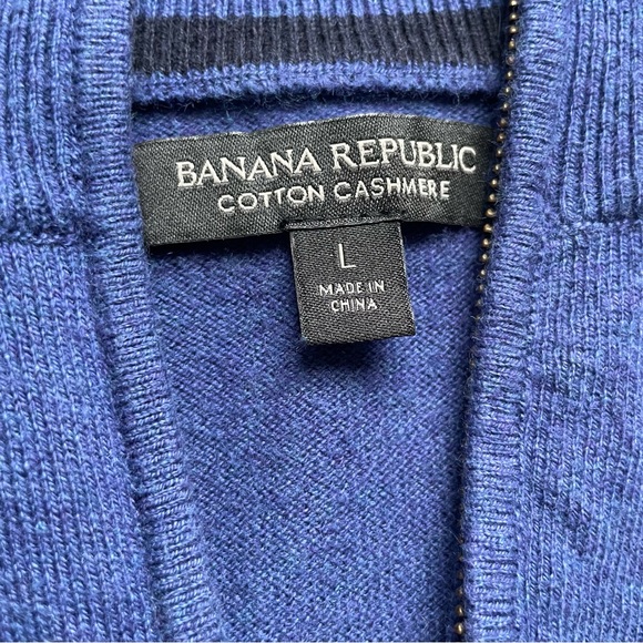 Banana Republic Cotton Cashmere 1/4 Zip Sweater Blue Mens Large - Picture 2 of 8